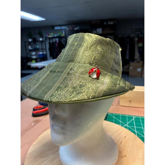 Upcycled Olive Green Brocade Bucket Hat XS (21”) | Tassel Detail | Ladybug main image 11